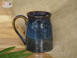 Cốc sứ vuốt tay xuất dư Châu Âu, men hỏa biến xanh đá, 400ml