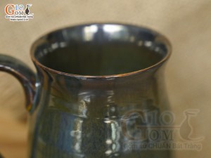 Cốc sứ vuốt tay xuất dư Châu Âu, men hỏa biến xanh rêu, 400ml