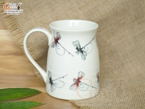 Cốc sứ vuốt tay xuất dư Châu Âu, men bóng vẽ chuồn kim, 400ml