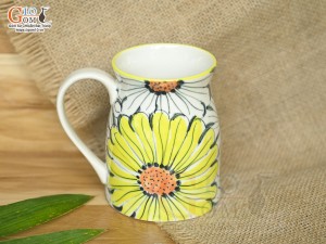 Cốc sứ vuốt tay xuất dư Châu Âu, men bóng vẽ hoa, 400ml