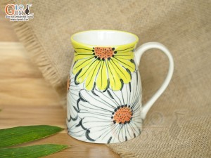 Cốc sứ vuốt tay xuất dư Châu Âu, men bóng vẽ hoa, 400ml