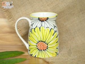 Cốc sứ vuốt tay xuất dư Châu Âu, men bóng vẽ hoa, 400ml