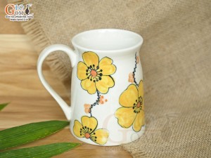 Cốc sứ vuốt tay xuất dư Châu Âu, men bóng vẽ hoa vàng, 400ml