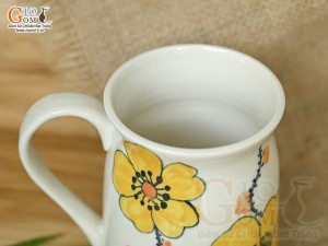 Cốc sứ vuốt tay xuất dư Châu Âu, men bóng vẽ hoa vàng, 400ml