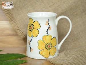 Cốc sứ vuốt tay xuất dư Châu Âu, men bóng vẽ hoa vàng, 400ml