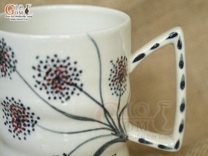 Cốc sứ vuốt tay xuất dư Châu Âu, quai vuông vẽ hoa châm, 450ml