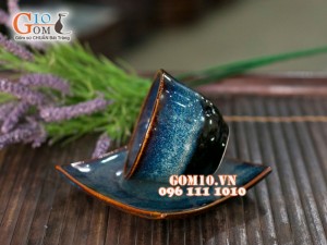 Cốc trà thấp miệng loe men hỏa biến 6cm