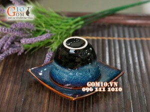 Cốc trà thấp miệng loe men hỏa biến 6cm