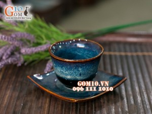 Cốc trà thấp miệng loe men hỏa biến 6cm