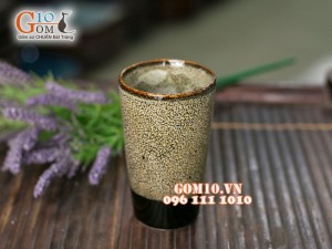 Cốc tròn cao chân thon men gấm vàng 12cm