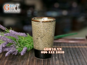 Cốc tròn cao chân thon men gấm vàng 12cm