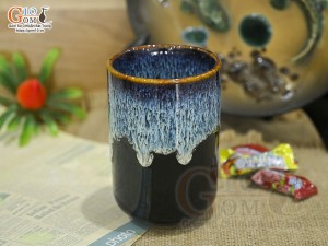 Cốc trụ cao men hỏa biến xanh đá, 250ml