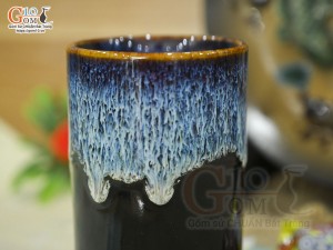 Cốc trụ cao men hỏa biến xanh đá, 250ml