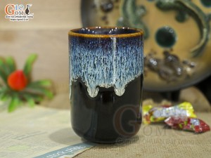 Cốc trụ cao men hỏa biến xanh đá, 250ml