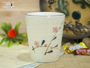 Cốc trụ men kem vẽ Đào phai, 350ml