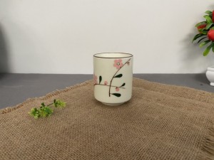 Cốc trụ men kem vẽ hoa đào phai