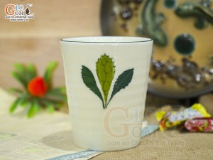 Cốc trụ men kem vẽ Ngò Gai, 350ml