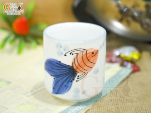 Cốc trụ men trắng vẽ tiểu ngư, 160ml