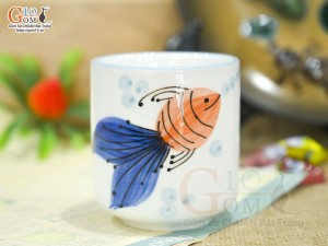 Cốc trụ men trắng vẽ tiểu ngư, 160ml