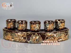 Kỷ cong 5 Nâu đắp nổi Rồng - vẽ vàng 24k