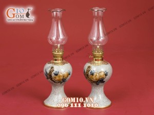 Đôi đèn dầu dáng tròn men rạn đắp nổi cao cấp S2