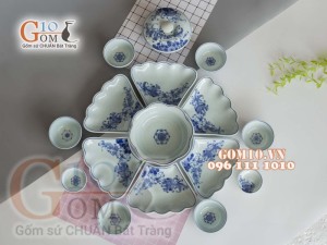 Bộ đồ ăn Hoa mặt trời vẽ hoa Sen dây, đầy đủ