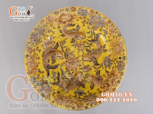 Bát thả hoa Phú Qúy đắp nổi,màu vàng - đường kính 50cm