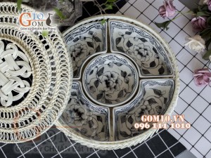 Bộ khay sứ đựng thức ăn họa tiết hoa dây tràm cổ