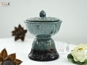 Đài sen men cẩm thạch, cao 16cm