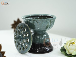 Đài sen men cẩm thạch, cao 16cm