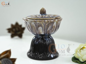 Đài sen men hoàng thổ, cao 16cm