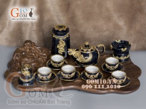 Bộ ấm chén rồng men màu bọc đồng, đầy đủ phụ kiện 400ml