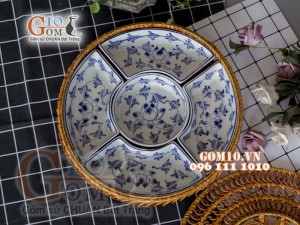 Bộ khay sứ đựng thức ăn họa tiết Sen dây