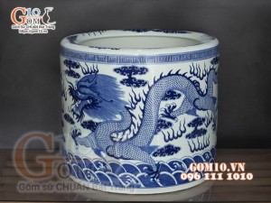 Bát hương men lam cổ vẽ Rồng, đường kính 50cm