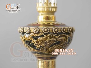 Đôi đèn dầu chân đồng khắc rồng nổi Cao 25cm ( Chưa bóng )
