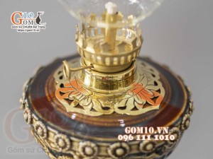 Đôi đèn dầu chân đồng khắc rồng nổi Cao 25cm ( Chưa bóng )