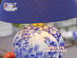 Đèn sứ Phong Thủy men màu Nhị cảnh Thuận Buồm Xuôi Gió và Chim Hoa, cao 50cm