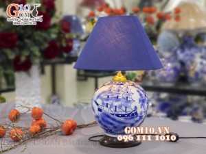 Đèn sứ Phong Thủy men màu Nhị cảnh Thuận Buồm Xuôi Gió và Chim Hoa, cao 50cm