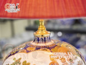 Đèn sứ Phong Thủy men màu vẽ vàng 24k, Nhị cảnh Thuận Buồm Xuôi Gió và Công Đào, cao 60cm