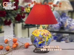 Đèn sứ Phong Thủy men màu vẽ Công Đào Phú Quý, cao 50cm