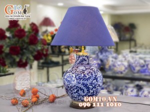 Đèn sứ Phong Thủy men màu vẽ Long Phụng Phú Quý, cao 75cm