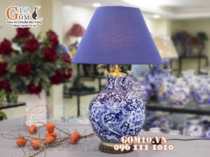 Đèn sứ Phong Thủy men màu vẽ Long Phụng Phú Quý, cao 75cm