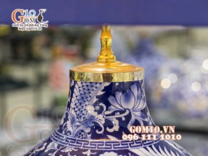 Đèn sứ Phong Thủy men màu vẽ Long Phụng Phú Quý, cao 75cm