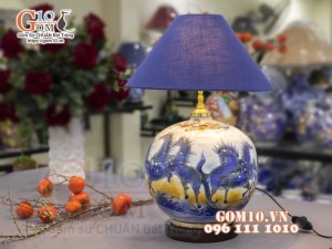 Đèn sứ Phong Thủy men màu vẽ Mã Đáo Thành Công, cao 60cm