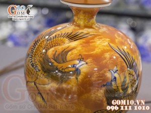 Đèn sứ Phong Thủy men màu vẽ Phượng Hoàng Tung Cánh, cao 60cm