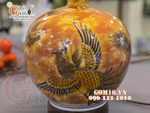 Đèn sứ Phong Thủy men màu vẽ Phượng Hoàng Tung Cánh, cao 60cm