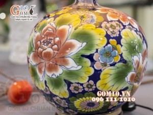 Đèn sứ Phong Thủy men màu vẽ Vạn Sự Như Ý, cao 56cm