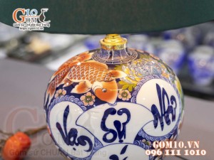 Đèn sứ Phong Thủy men màu vẽ Vạn Sự Như Ý, cao 56cm