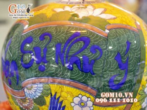 Đèn sứ Phong Thủy men màu vẽ Vạn Sự Như Ý, cao 63cm