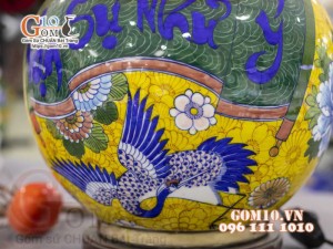 Đèn sứ Phong Thủy men màu vẽ Vạn Sự Như Ý, cao 63cm